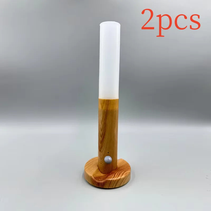 Motion Sensor LED Night Light - Warm Wood Bedside Lamp