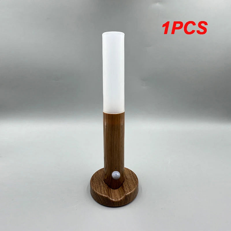 Motion Sensor LED Night Light - Warm Wood Bedside Lamp