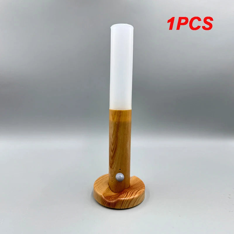 Motion Sensor LED Night Light - Warm Wood Bedside Lamp