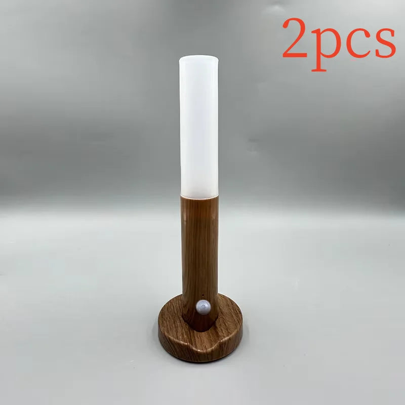 Motion Sensor LED Night Light - Warm Wood Bedside Lamp